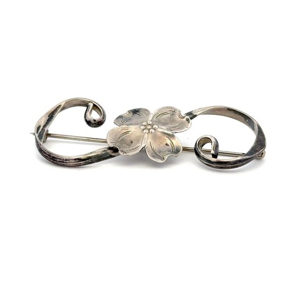 NYE Jewelry - VTG Estate NYE Sterling‎ Silver Dogwood Flower Scroll Brooch Pin! 180